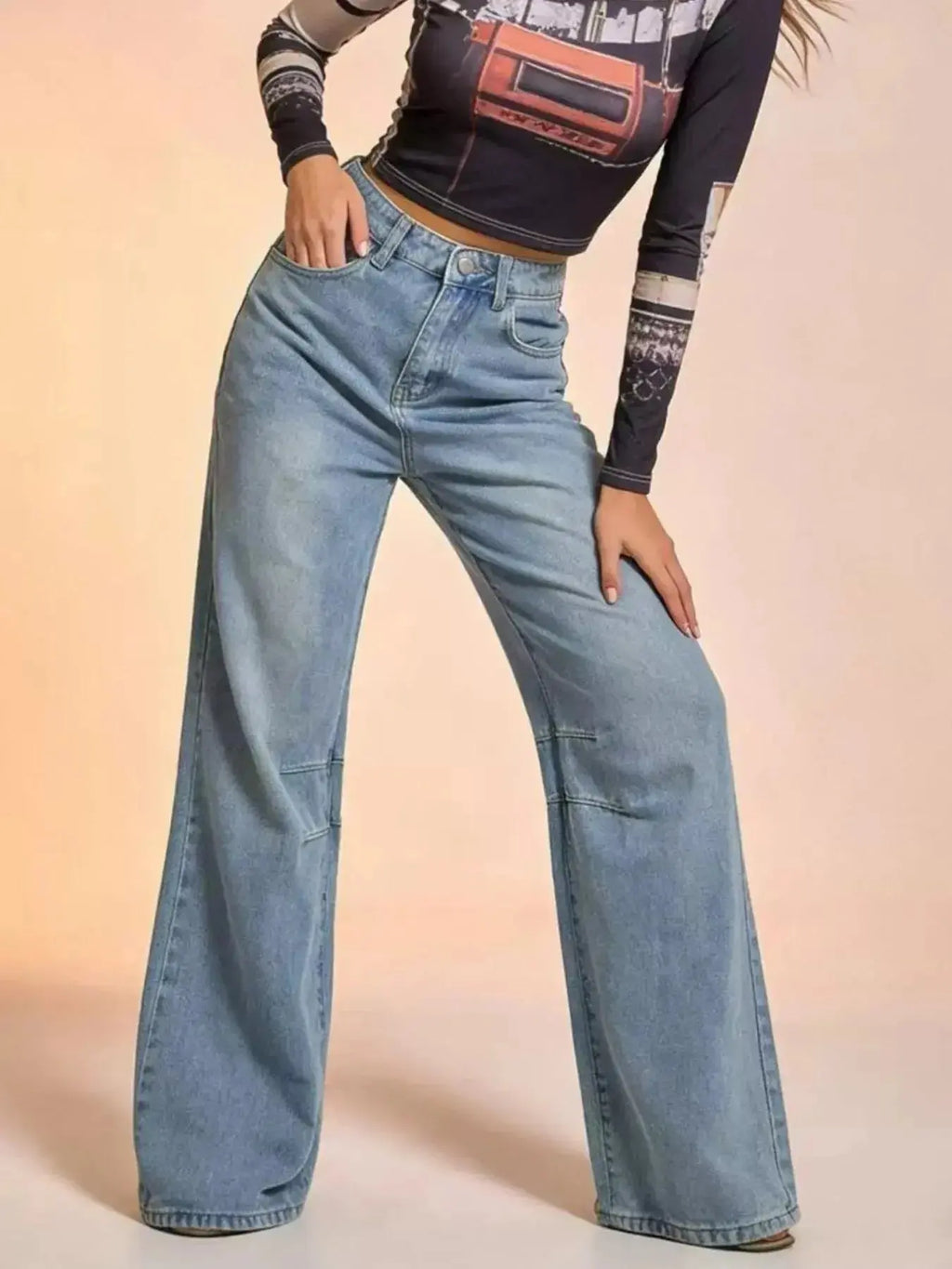Wide Leg Wash Jeans - DaisyDrop 