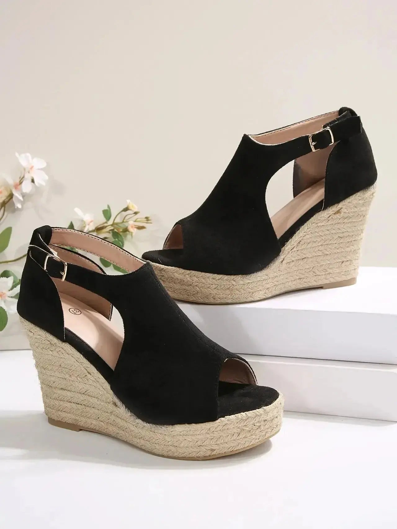 Espadrille Wedge Sandals with Ankle Strap - DaisyDrop 