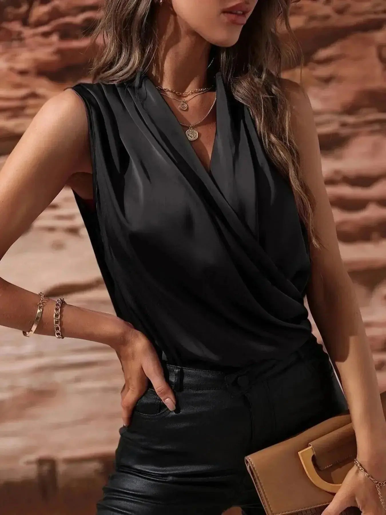 Sleeveless Wrap Draped Blouse - DaisyDrop 