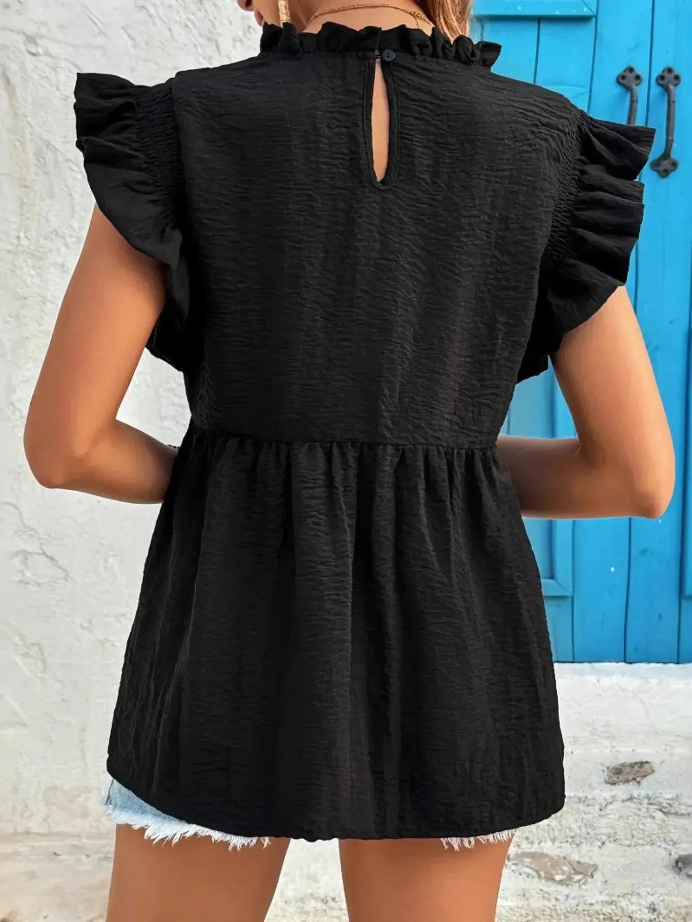 Ruffled Cap Sleeve Blouse - DaisyDrop 