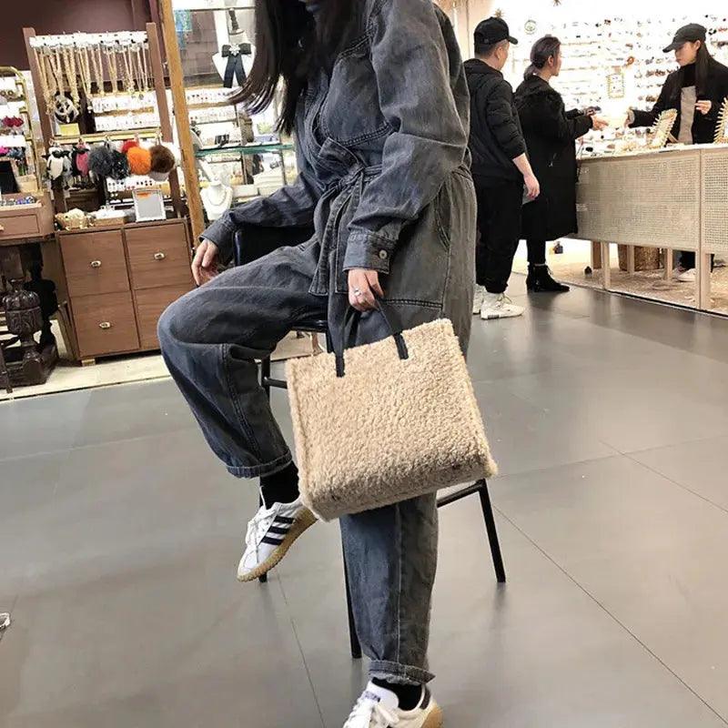 Casual Solid Large Totes Bags for Women Winter Soft Plush Women's Handbags Luxury Big Capacity Women Shoulder Bags New eprolo