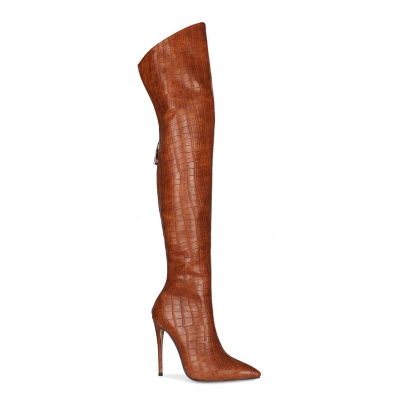 Mstacchi Back Zipper Women Over The Knee Boots Sexy Plaid Stripes Thin Heel Party Stiletto