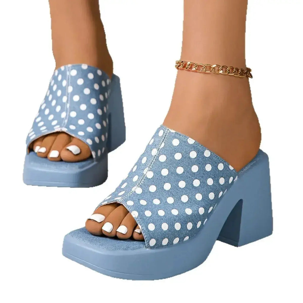 Polka Dot Block Heels Sandals - DaisyDrop 