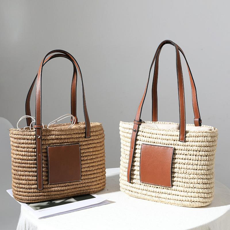 Bohemian Straw Splice Women Shoulder Natural Handmade Rattan Straw Tote