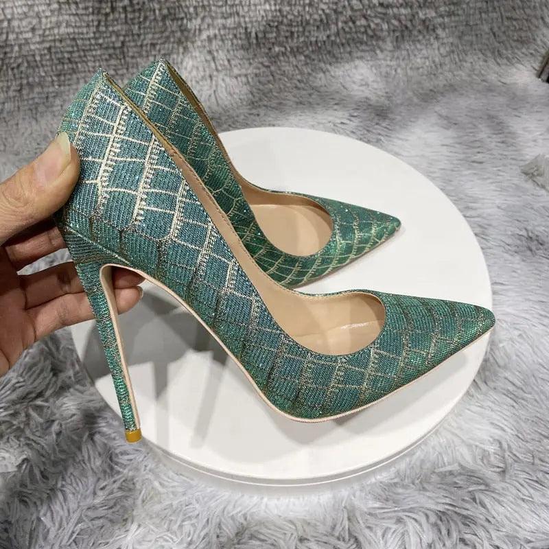Tikicup Glitter Embossed Crocodile Effect Green Pointy Toe eprolo