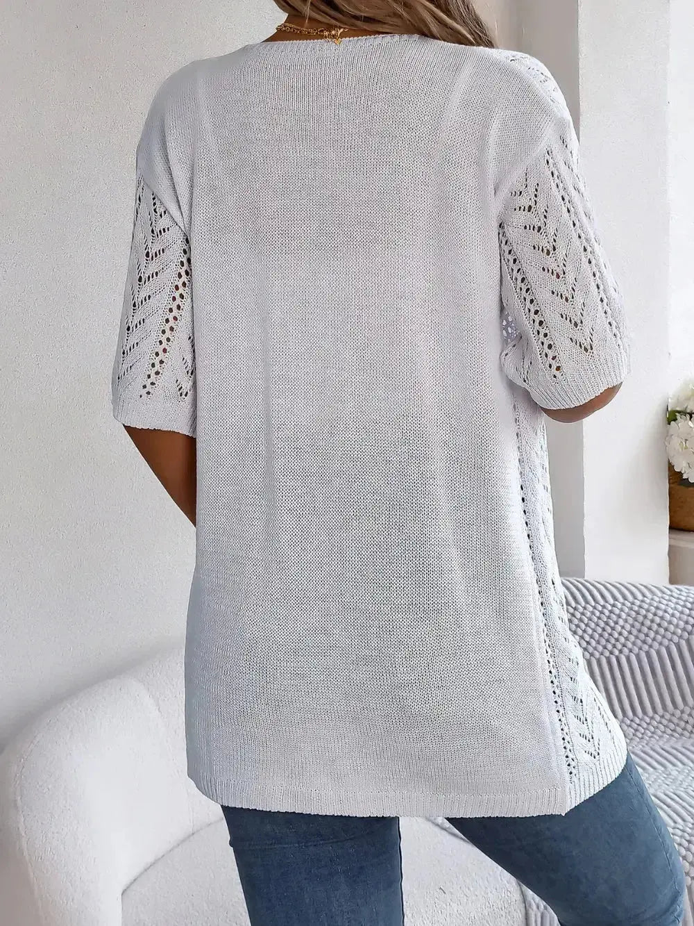 Openwork Open Front Half Sleeve Cardigan - DaisyDrop 