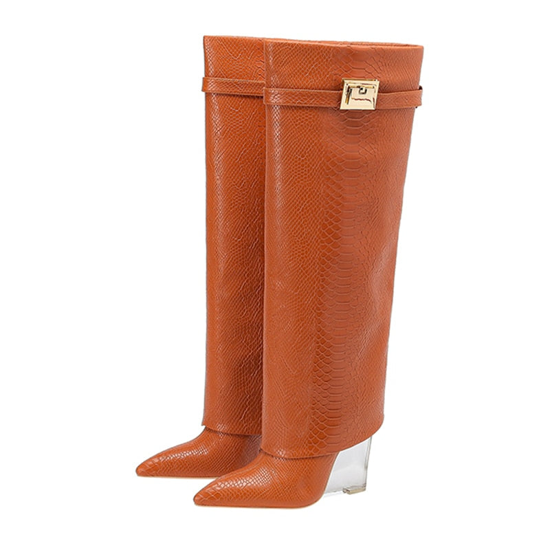 Genuine Leather  Metal Decoration Women's high boots