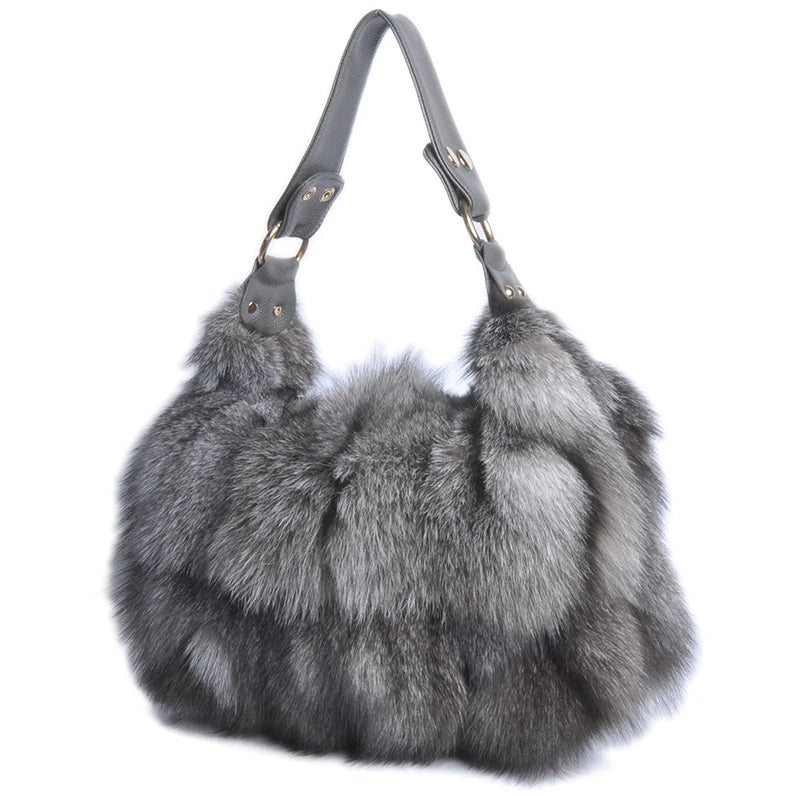 Women Winter Real Fox Fur Luxury Handbag