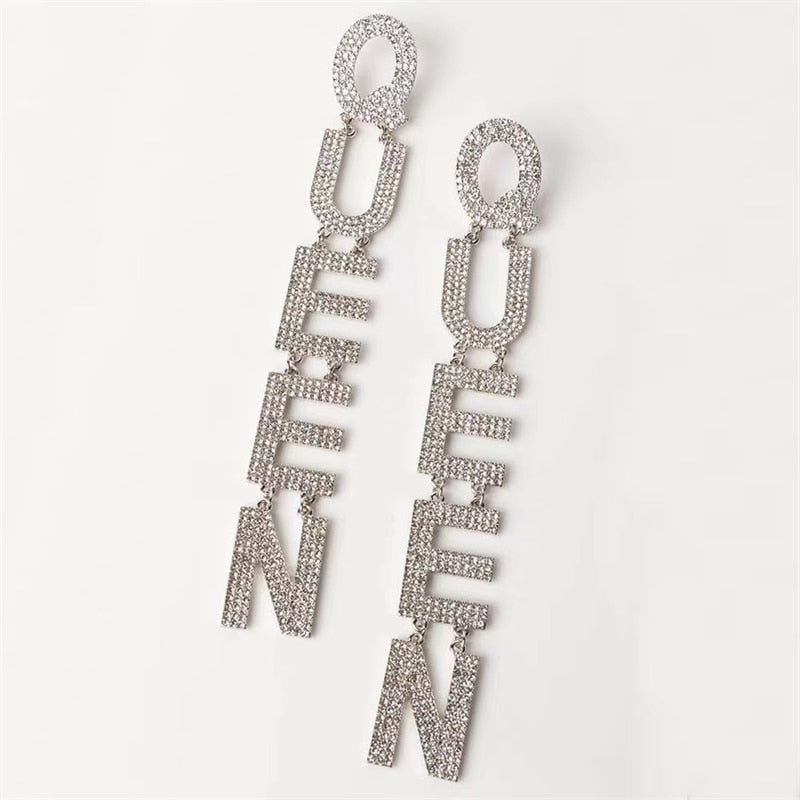 Exaggerated Queen Rhinestone Earrings for Women