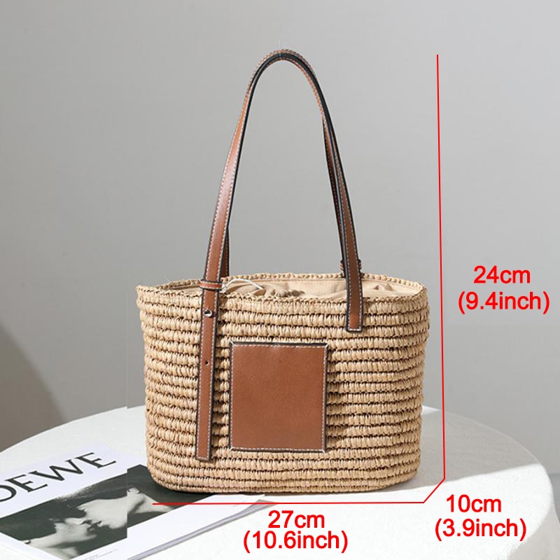 Bohemian Straw Splice Women Shoulder Natural Handmade Rattan Straw Tote