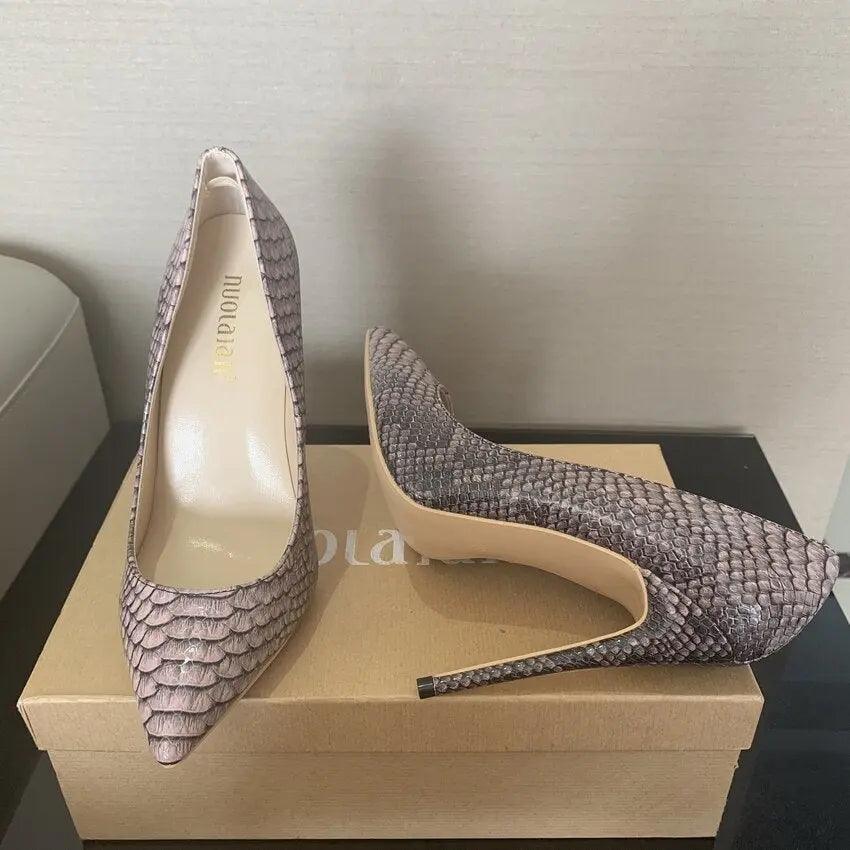 Fashion Woman Shoes Snake Printing Pointed Toe eprolo