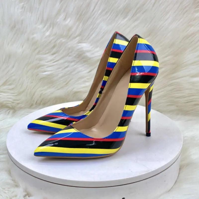 Multi-Color Stripes Print Pointy Toe eprolo