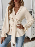 Knot Front Flounce Sleeve Blouse - DaisyDrop 