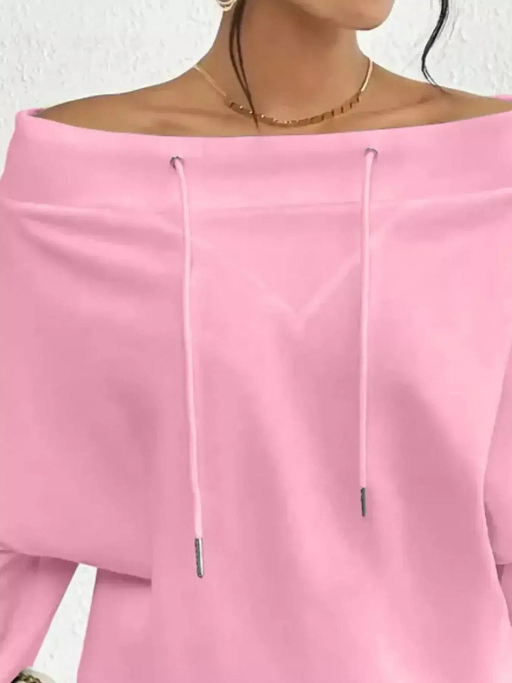 Full Size Off-Shoulder Drawstring Long Sleeve Top Plus Size - DaisyDrop 