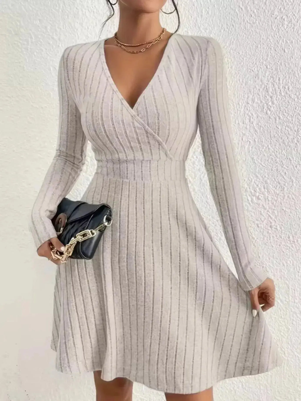 Ribbed Knit Wrap Mini Dress - DaisyDrop 
