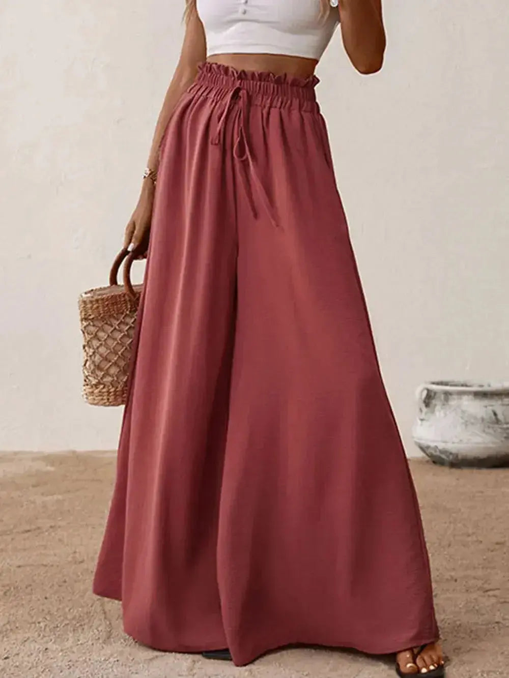 Perfee Frill Tied Wide Leg Pants - DaisyDrop 