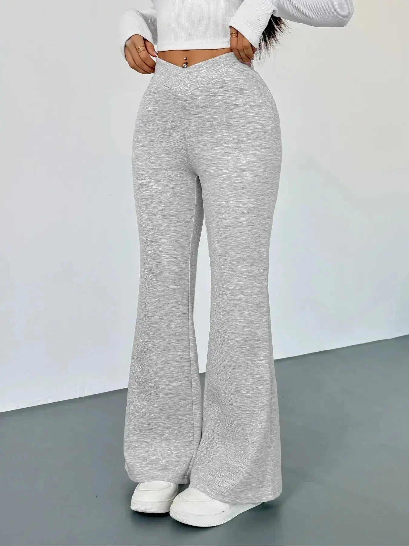 High Waisted Flare Leg Pants - DaisyDrop 