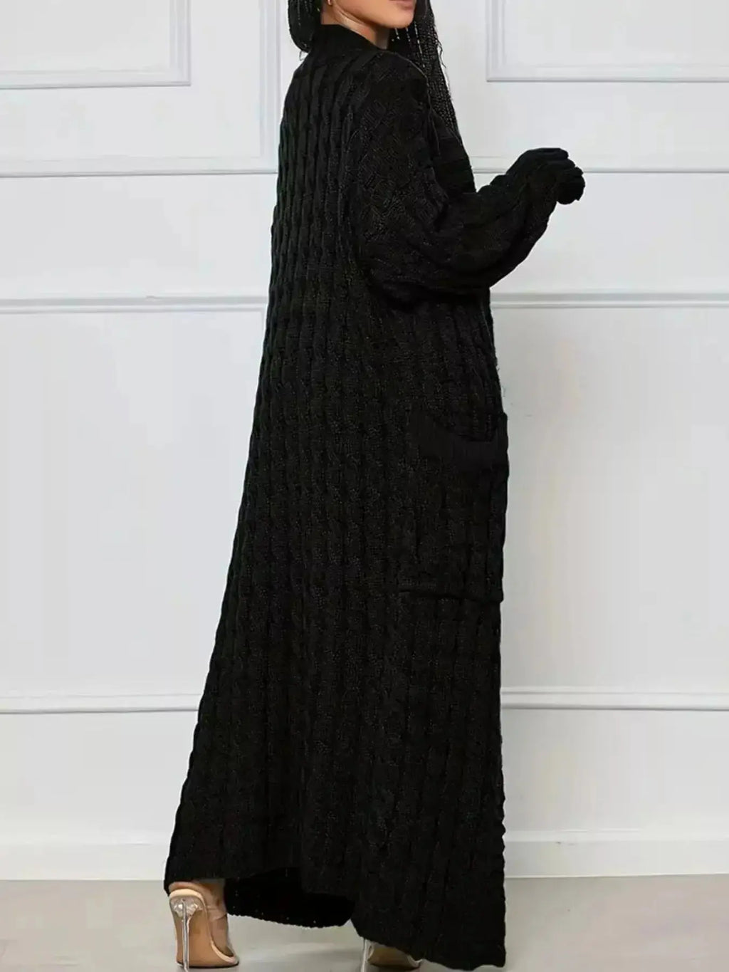 Cable Knit Longline Sweater Cardigan with Pockets - DaisyDrop 
