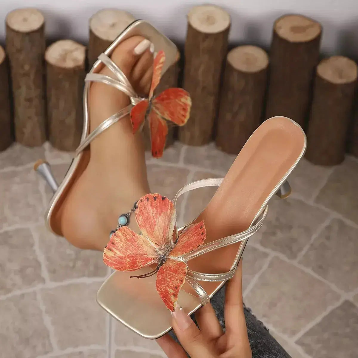 Butterfly Flare Heels Sandals - DaisyDrop 