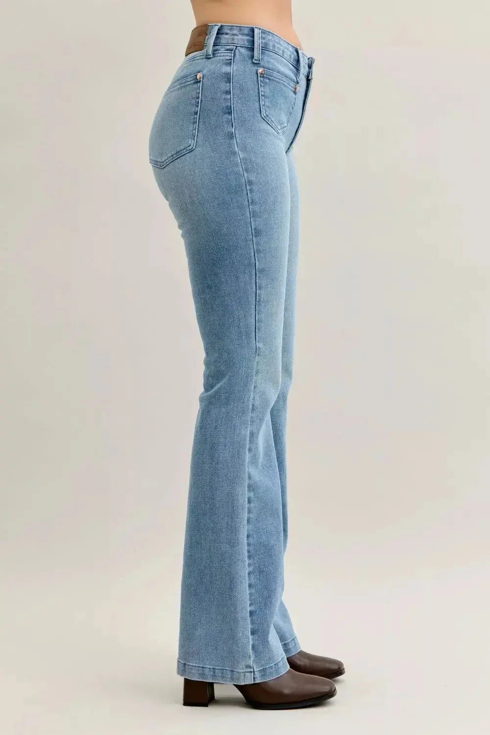 Judy Blue Full Size Mid Rise Bootcut Jeans with Contrast Wash & Front Patch Pockets Plus Size - DaisyDrop 