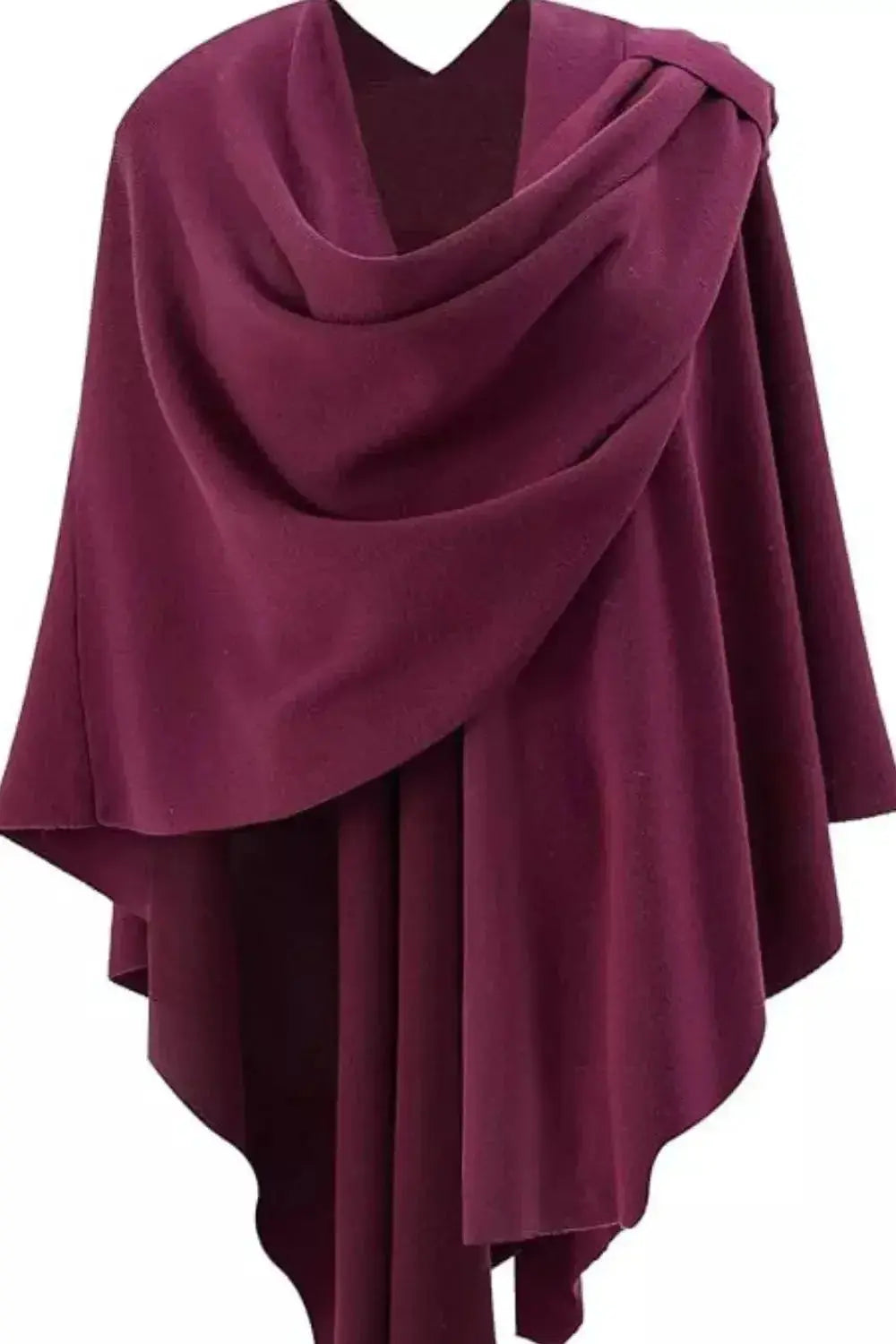 Draped Knitted Split Cape Shawl with Strap - DaisyDrop 
