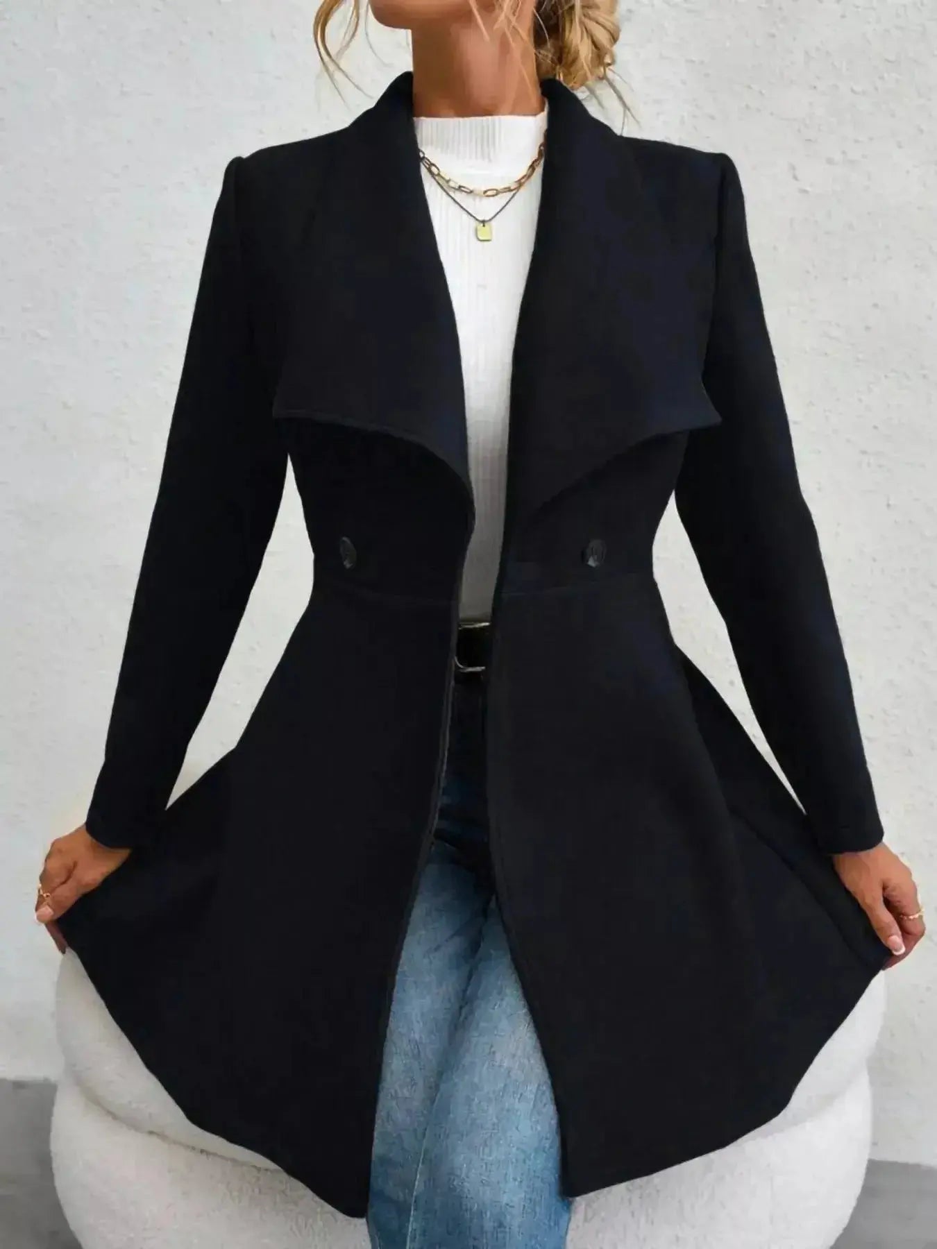 Collared Neck Double Breasted Coat - DaisyDrop 