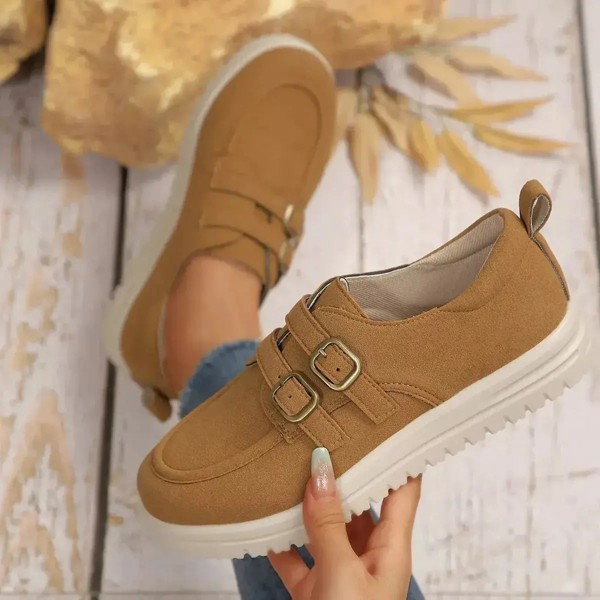 Buckle Accent Casual Loafers - DaisyDrop 