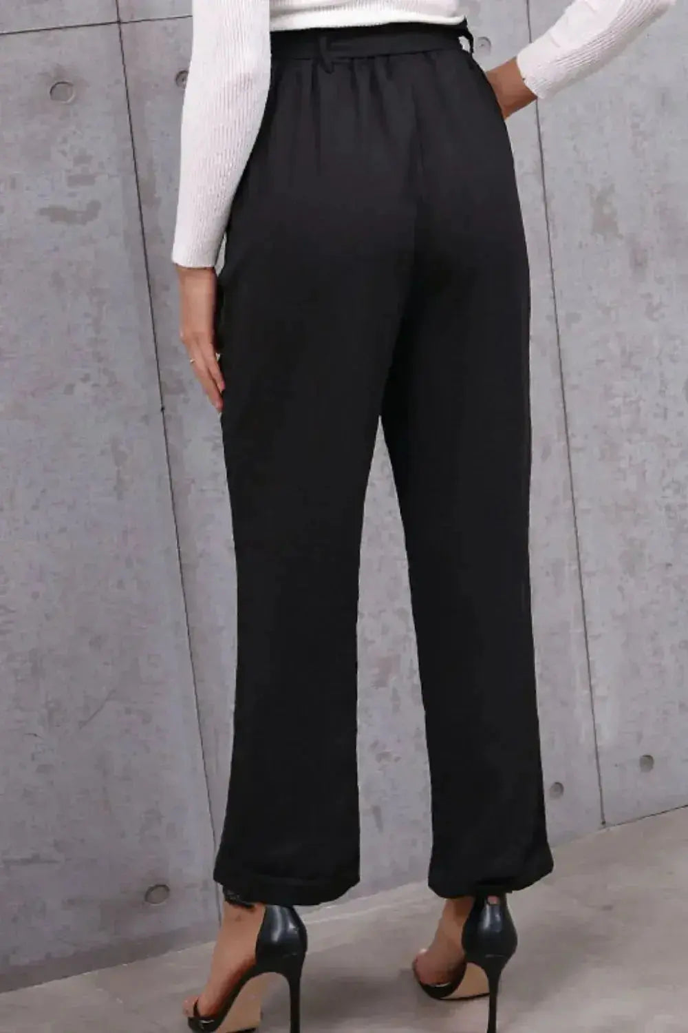 Belted Paperbag Waist Pants - DaisyDrop 