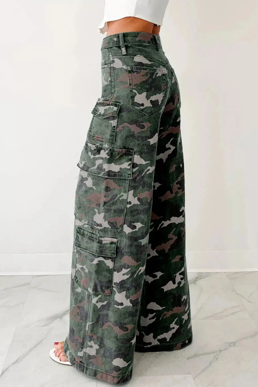 Camo Print High Waist Cargo Pants - DaisyDrop 