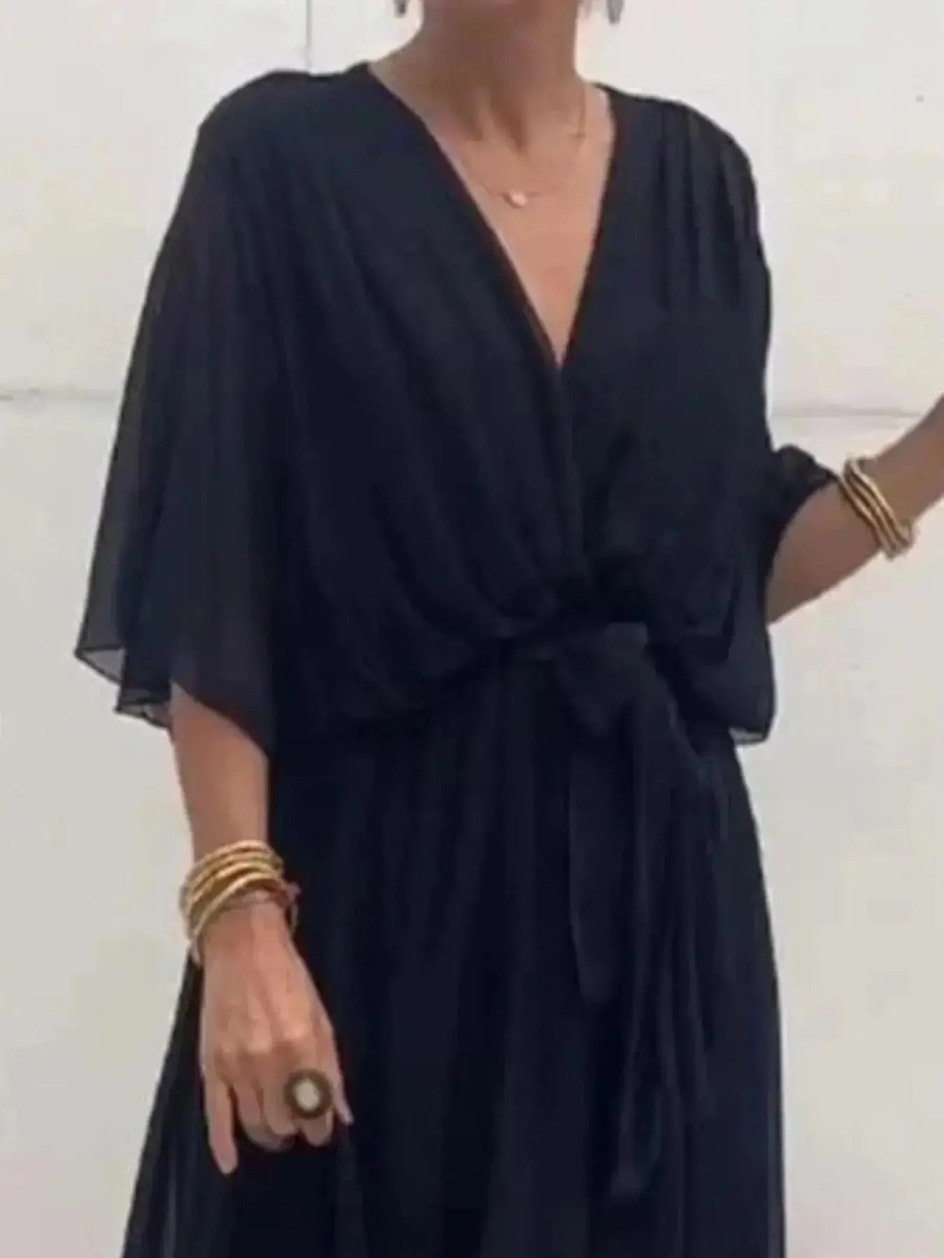 Full Size Flowy Tie Front Midi Dress with Flutter Sleeves Plus Size - DaisyDrop 