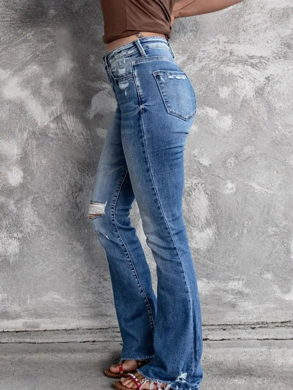 Distressed Flare Jeans - DaisyDrop 