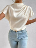Mock Neck Satin Blouse - DaisyDrop 