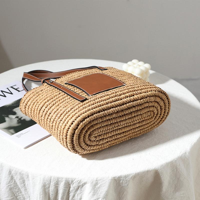 Bohemian Straw Splice Women Shoulder Natural Handmade Rattan Straw Tote
