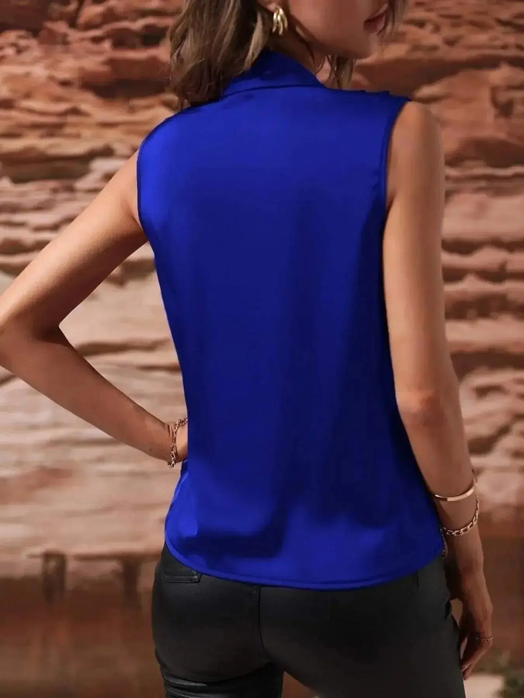 Sleeveless Wrap Draped Blouse - DaisyDrop 