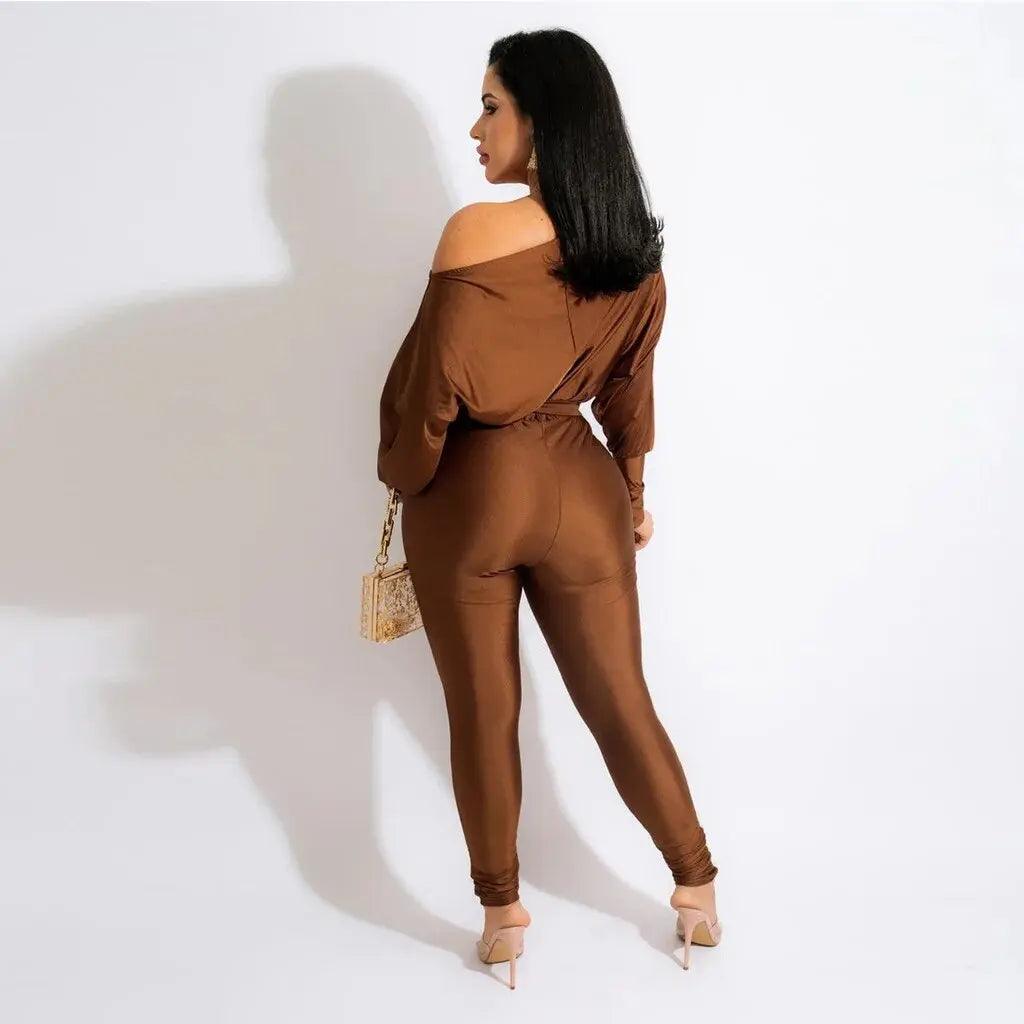 One Shoulder Lace Up Long Sleeved Trousers Jumpsuit eprolo