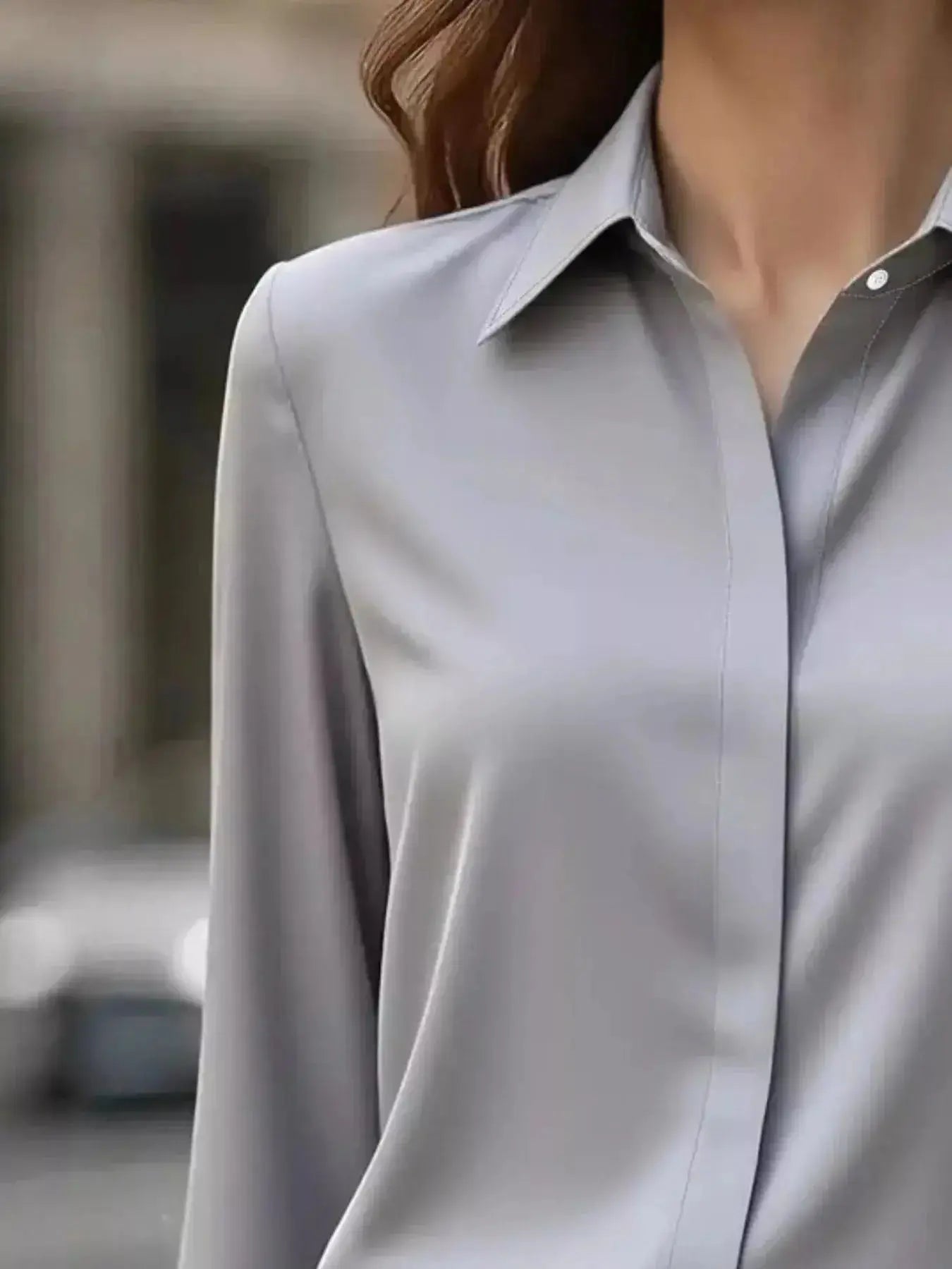 Button Down Collared Neck Long Sleeve Shirt - DaisyDrop 