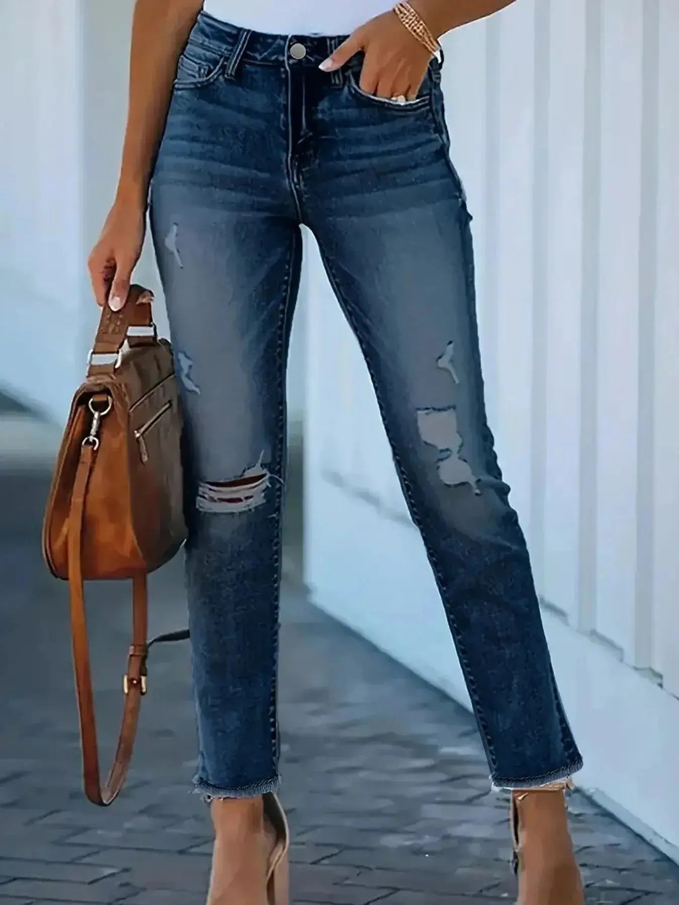 Distressed High-Waisted Skinny Jeans - DaisyDrop 
