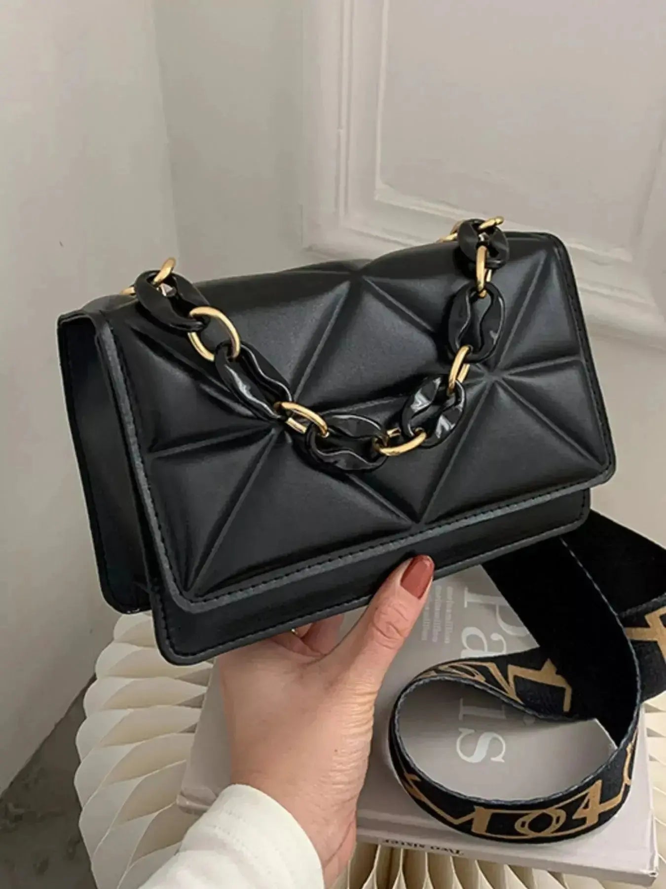 Quilted Adjustable Strap Crossbody Bag - DaisyDrop 