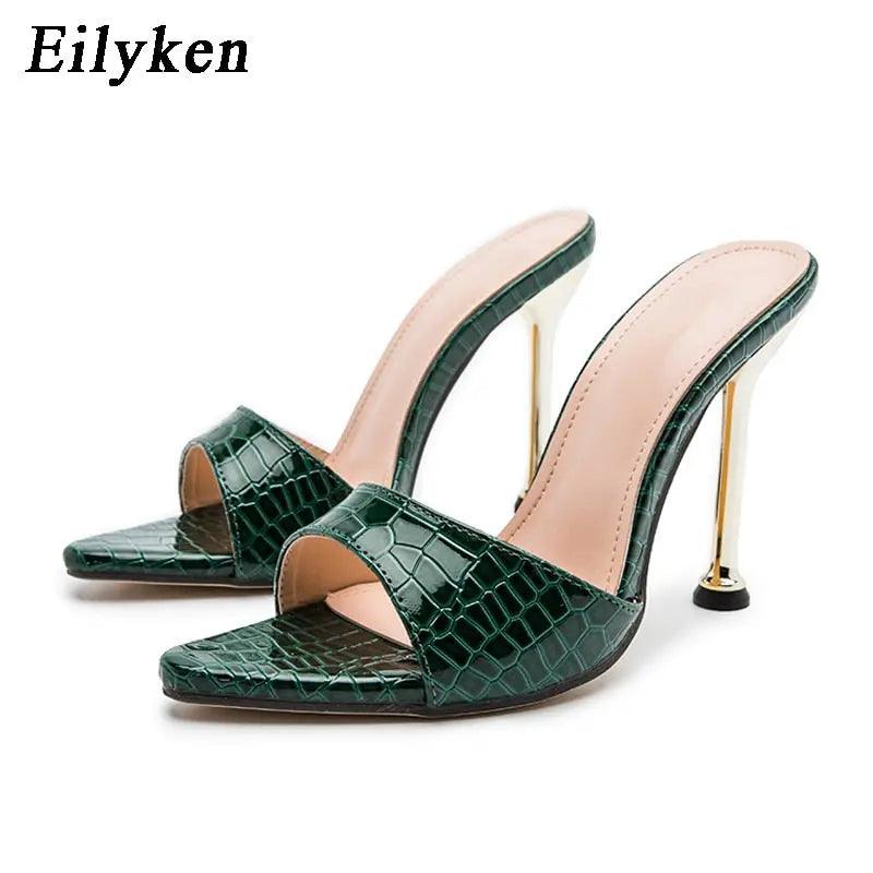 Eilyken Summer New Women Slippers Snake Print Mule High Heels eprolo
