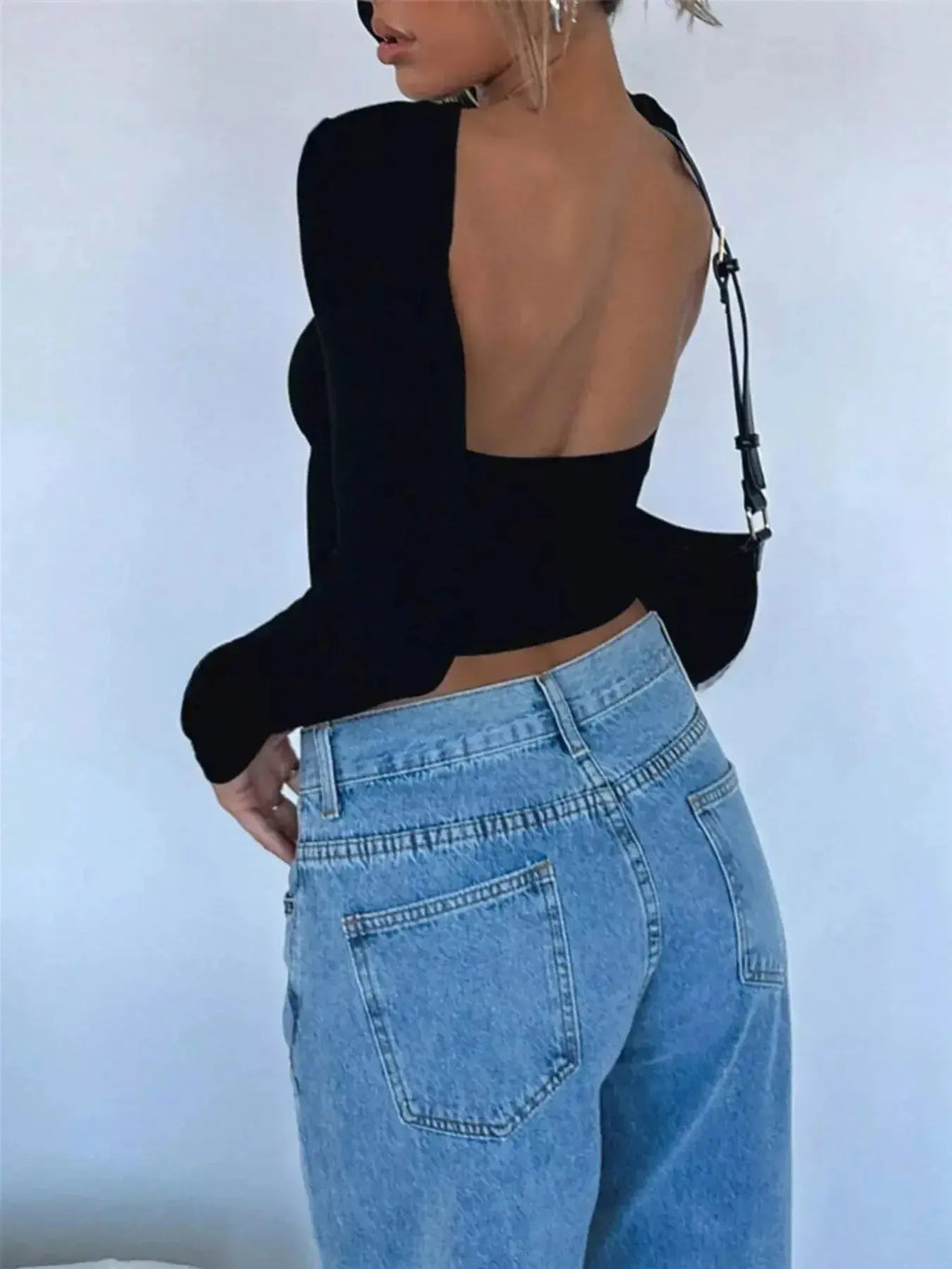 Backless Long Sleeve Slim Fit T-Shirt - DaisyDrop 