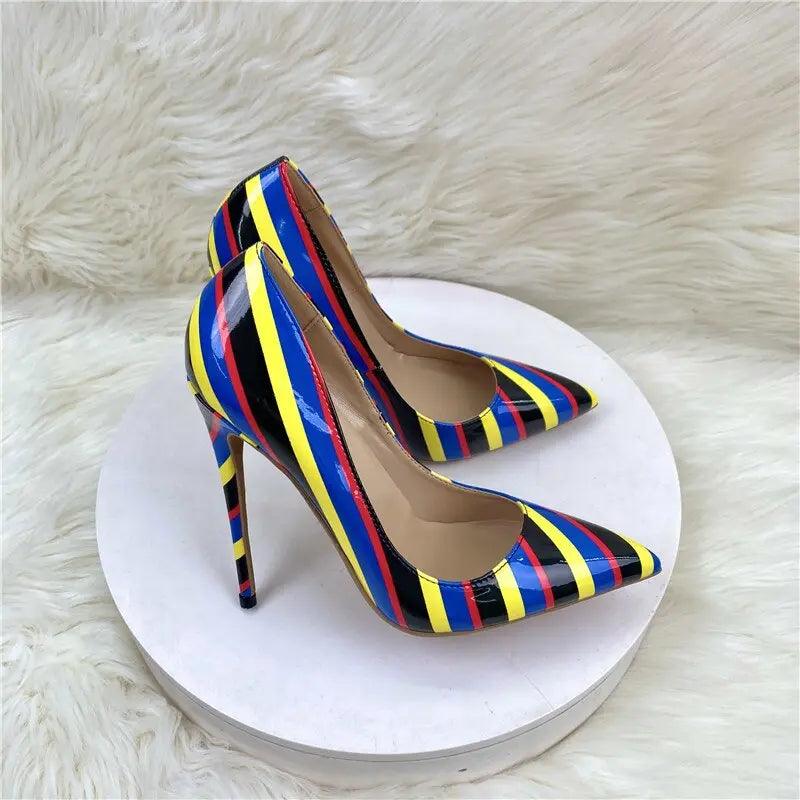 Multi-Color Stripes Print Pointy Toe eprolo