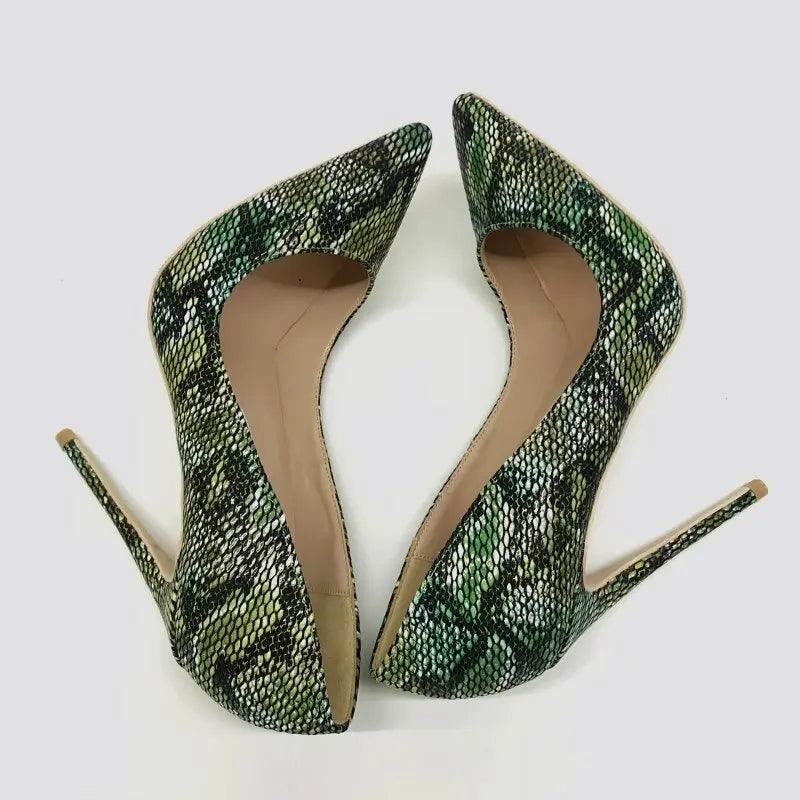 Tikicup Green Python Pattern Embossed Women Sexy Stilettos High Heels eprolo