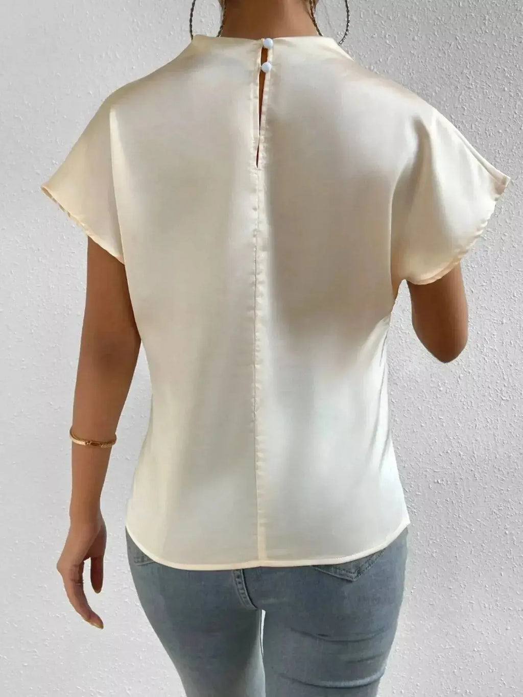 Mock Neck Satin Blouse - DaisyDrop 