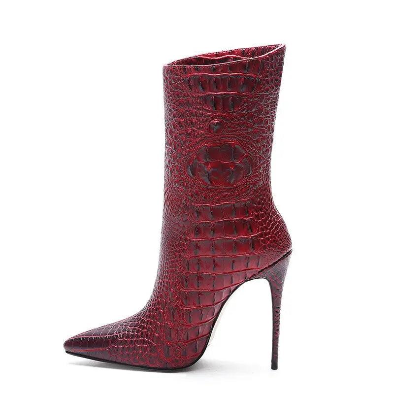 Crocodile High Heel Short Boot Pointed Thin Heel Ankle Boots eprolo