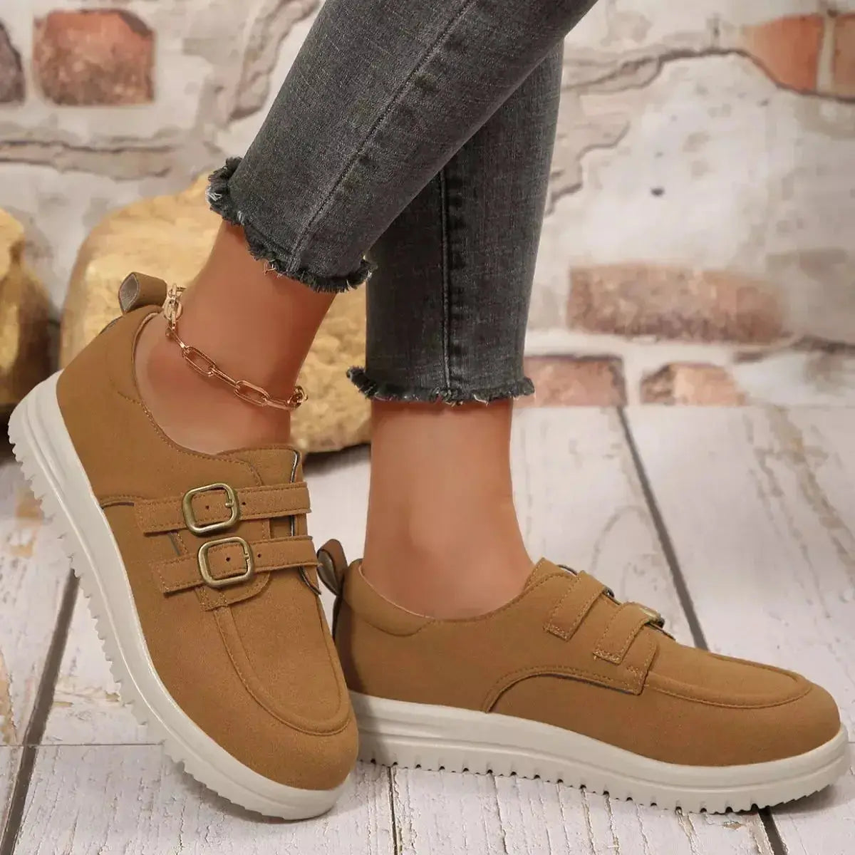 Buckle Accent Casual Loafers - DaisyDrop 