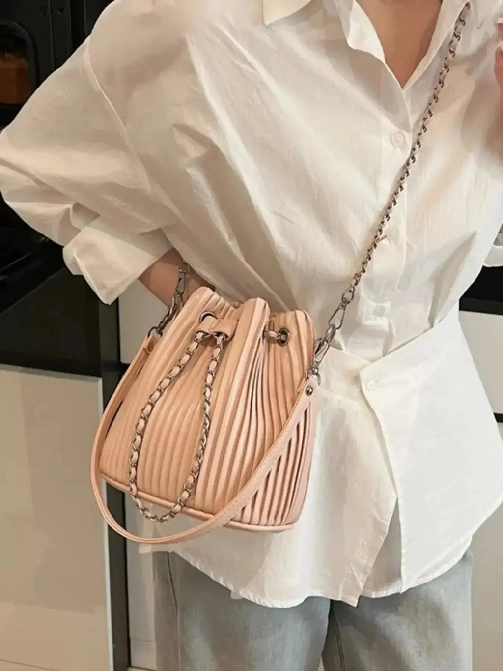 Pleated Bucket Crossbody Bag - DaisyDrop 
