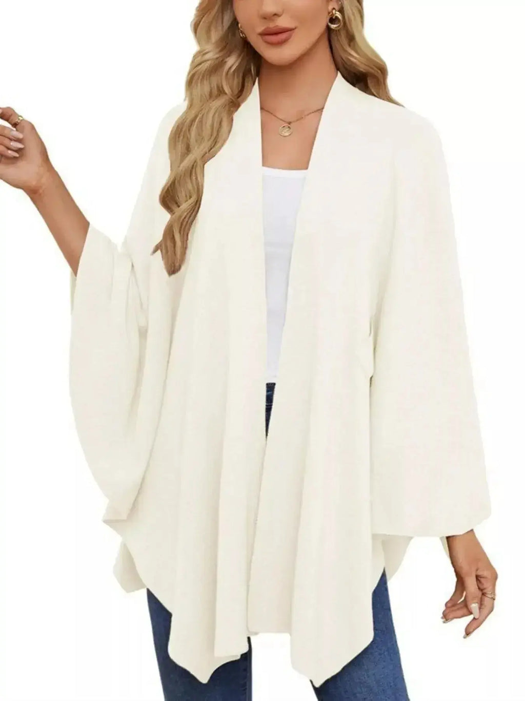 Solid Color Tie-Front Knit Cape Top - DaisyDrop 