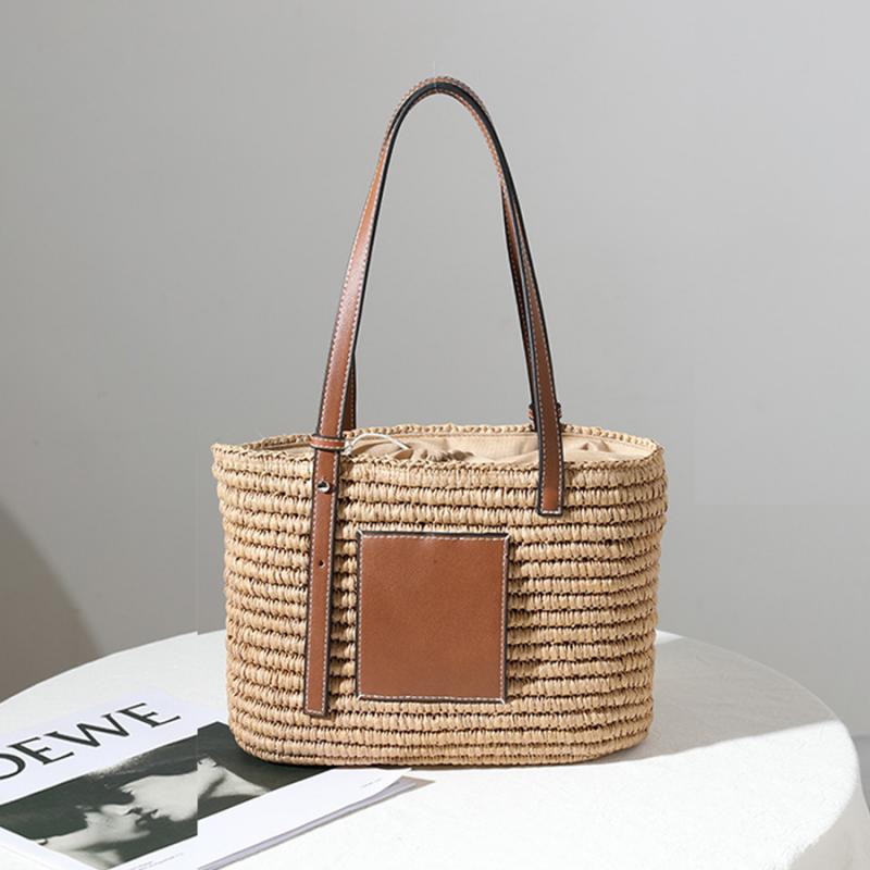 Bohemian Straw Splice Women Shoulder Natural Handmade Rattan Straw Tote