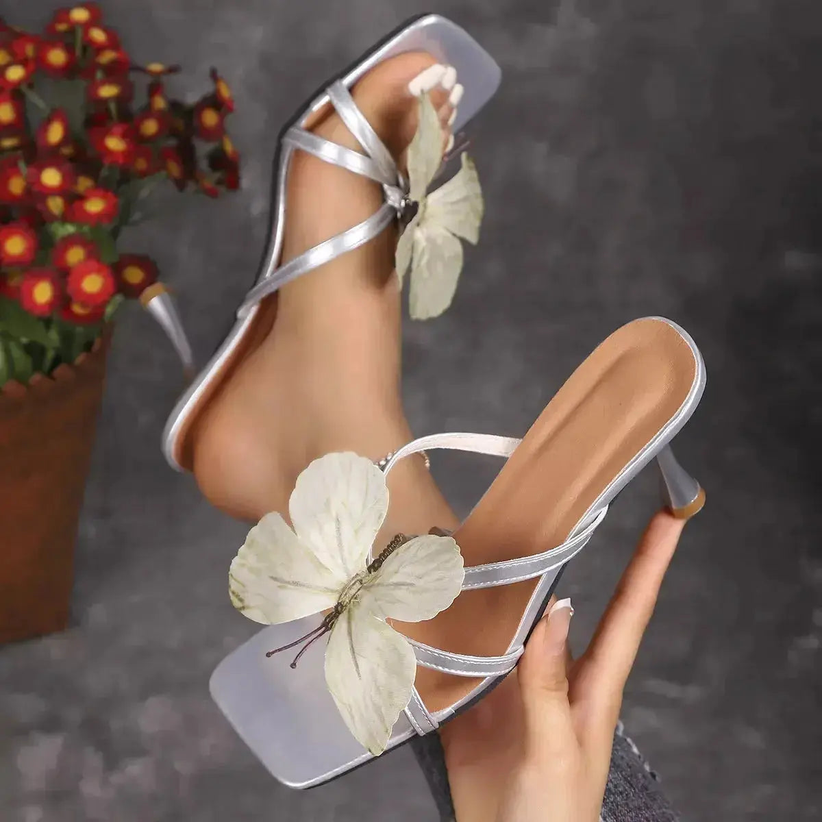 Butterfly Flare Heels Sandals - DaisyDrop 
