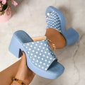 Polka Dot Block Heels Sandals - DaisyDrop 